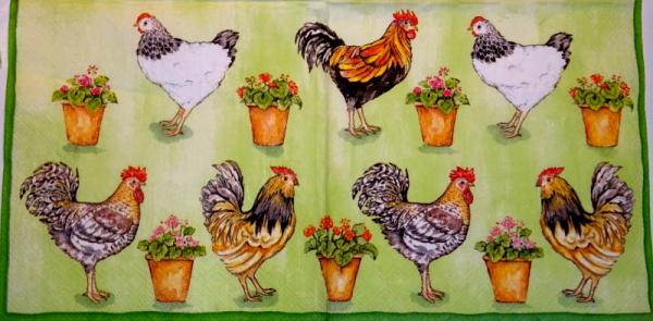 082 Rooster,  Hen - 3-ply - (grün) - Ihr